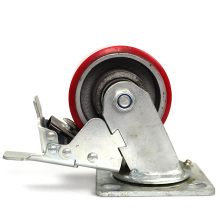 4 inch heavy duty flat plate iron core TPU casters with brake